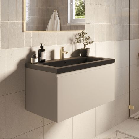 LOMAZOO Meuble de Salle de Bain 80cm Greige - Vasque Noire - (1/5)