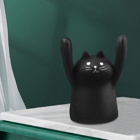Porte-messages en résine avec un adorable animal à main levée, à faire soi-même. Décoration de bureau, porte-cartes de visite, porte-photos, chat noir. (1/5)