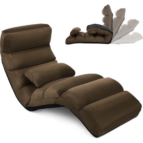 COSTWAY Relaxliege 5-Fach einstellbar, Relaxsessel Klappbar, Klappliege mit Rückenlehne, Bodenliege Faltbar, Sessel mit Schlaffunktion, Klappstuhl für Gaming & Schlafen & Lesen, Bodensessel, Braun (1/5)