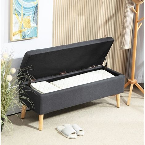 Banc coffre 110x39x45 cm en polyester gris foncé, avec rangement, pour chambre FloraGrace (1/5)