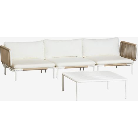 SKLUM Gartenset mit 3-teiliger modularer Sofa-Ecke mit 2 Eckmodulen und Couchtisch aus Roubly-Stahl Beige Mandel Rose