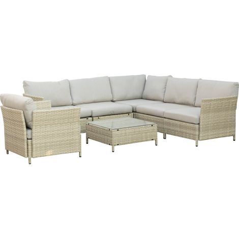 Set Salotto da Giardino Divano Angolare 1 Poltrona e Tavolino Beige (1/5)