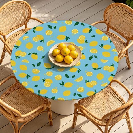 Runde Tischdecke mit Gummizug Ø112cm, wasserabweisend, Zitrone