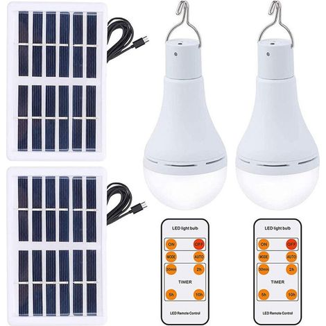 Ampoule Solaire Exterieur Interieur 2PCS Lampe Suspendue avec Panneau Solaire, Capteur Crépusculaire, Solaire/USB Rechargeable Portable Lampe Solaire pour Poulailler Jardin Camping Randonnée (1/5)