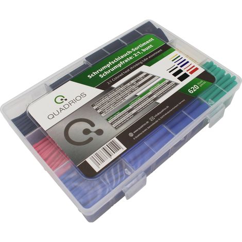 Quadrios 2103CA001 Assortiment de gaines thermorétractables noir, rouge, jaune, bleu, vert Taux de retreint:2:1 620 pc( (1/4)