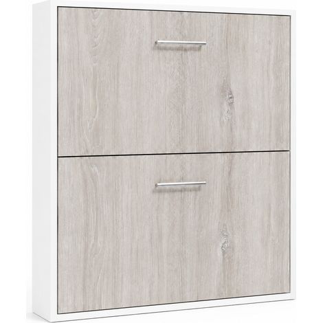 Lit escamotable superposé SOPHIA – renforcé – Spécial location meublée Blanc Sans matelas-80x200-Cadre Blanc-Façade Chêne gris (1/5)