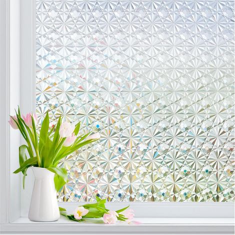 3D-Diamant-Sichtschutzfolie, statisch haftende, dekorative Glasfolie, klebstofffreies, abnehmbares Vinyl, UV-Schutz und Wärmeregulierung (1/5)