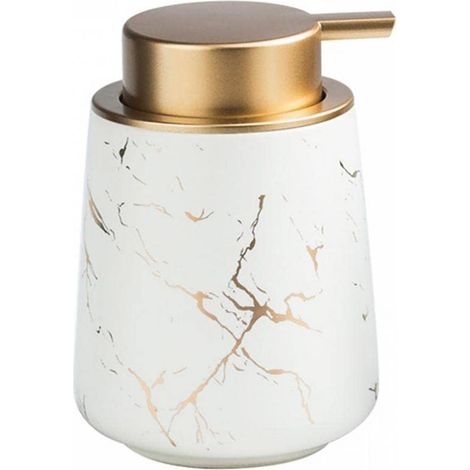 Dispenser di sapone in ceramica - Motivo marmo - 400 ml - Dispenser di sapone liquido per bagno - Dispenser di lozione da banco - Dispenser di detersivo per piatti (bianco) (1/2)