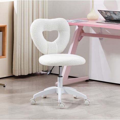 Silla de escritorio giratoria con respaldo en forma de corazón, altura ajustable, tejido teddy fleece blanco (1/5)
