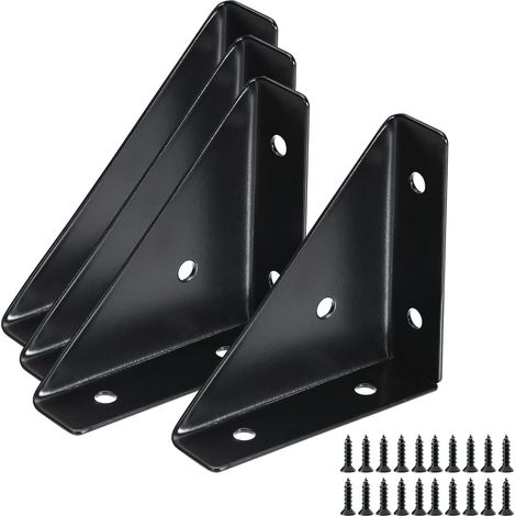 Un ensemble de 4 équerres en acier laminé à froid de 66 mm x 66 mm avec vis pour une utilisation sur une table ou une table de chevet (noir). (1/5)