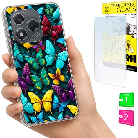 Custodia per Honor 400 Lite con grafica a farfalle sul retro e vetro 9H. (1/5)