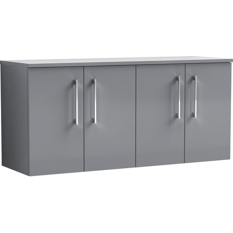 Balterley Bramshall Modern Bathroom 1200mm Wall Hung 4-Door Vanity Unit with Laminate Worktop, Soft Close Doors, Satin Grey