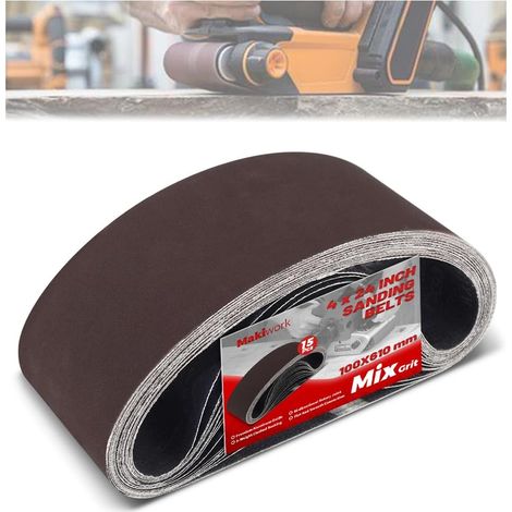 Lot de 15 Bandes Abrasives 100x610 mm – Assortiment 5 Grains 80/120/150/240/400 – pour Ponceuse à Bande – Idéal Ponçage Bois, Métal et Rénovation (1/5)