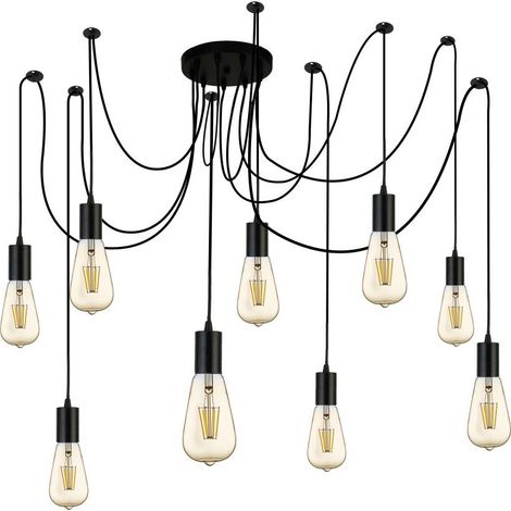 Suspension 9 flammes Squiggle Acier doux peint noir mat noir, dimmable (1/3)