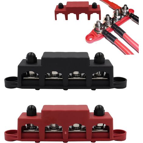 1 Bloc de distribution batterie 2 barres omnibus 4 bornes M8 positif négatif pour voiture camping-car bateau (1/5)