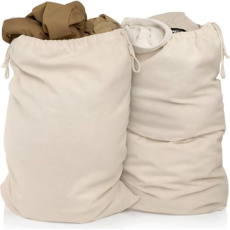 Set mit 2 Wäschesäcken (50 x 75 cm) aus 100 % Baumwolle – extra große, strapazierfähige Wäschesäcke – ideal für Reisen, als Wäscheaufbewahrung oder Wäschebox in Naturfarbe (1/5)