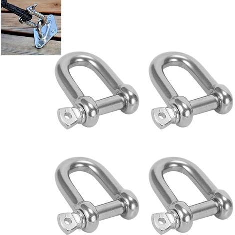 Lot de 4 manilles droites M10 en acier inoxydable - Forme courte - Anneau 304 D - Avec boulons à œil - Diamètre : 10 mm - Pour câbles en acier, cordons, chaînes, manilles (1/5)