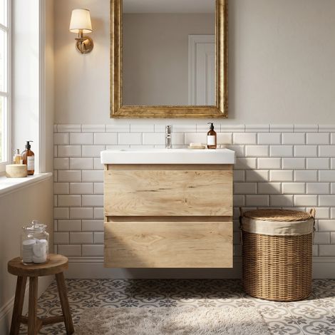 B-Way 59x50x45 cm mobile da bagno sospeso 2 cassetti con lavabo in ceramica, rovere opaco (BWAY260OAKUU1)