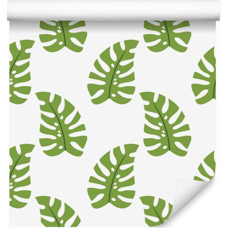 Papier peint à motifs de feuilles tropicales blanches et vertes pour salon et chambre 50x1000 cm (1/5)