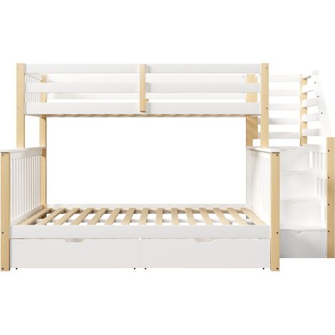 Kinder-Hochbett 90x200 oben 140x200 unten mit Schubladen Kiefer Weiß/Natur MODENUIT (1/5)