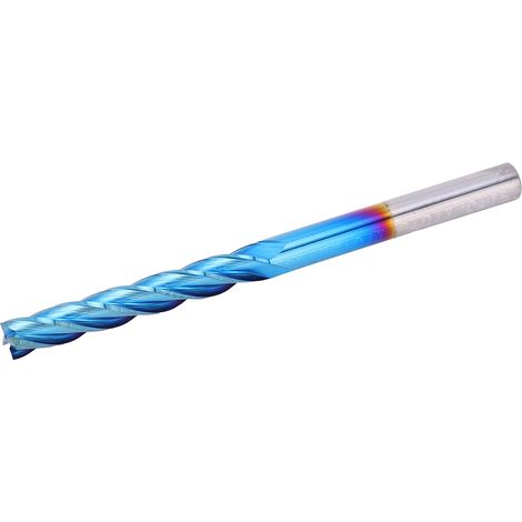 Fraise 4 dents carbure monobloc revêtement NanoBlue CNC queue droite coupe hélicoïdale Ø3,175 x 3,175 x 22 mm, outil de fraisage précision acier tungstène, lot unique (1/5)