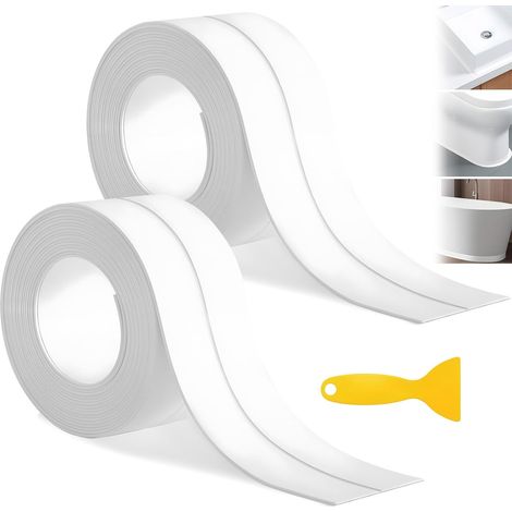 2 Rouleaux Plinthe Souple Autoadhésive, Joint Silicone Salle Bain Occasions Nombreuses, Bande Etancheite Autocollante Imperméable, Ruban Calfeutrage pour Cuisine, Toilettes (1/5)