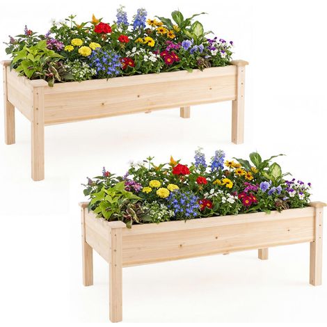 Pour Amateurs de Potager Hauteur Ergonomique Lot de 2 Bacs à Fleurs Surélevés en Bois avec Système de Drainage (1/2)