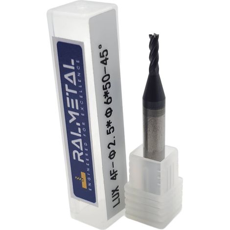 Fresa in metallo duro integrale a 4 taglienti 2,5 x 6D x 50 4P 45 HRC (1/4)