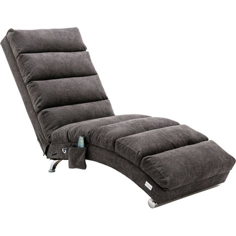 Chaise longue fija de lino gris oscuro con vibración suave y bolsillo lateral (1/5)