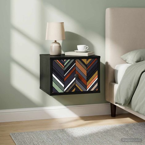 vidaXL Mesita de noche de pared OMMEN Roble Negro 36 x 33 x 25 cm (1/5)
