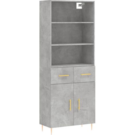 Buffet bahut commode armoire meuble de rangement organisateur cuisine salle de séjour salon haut 69,5 x 34 x 180 cm bois d'ingénierie gris