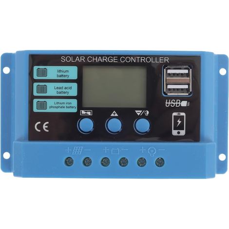 Régulateur de charge solaire 30 A PWM, 12 V PV, écran LCD réglable, deux ports USB, convertisseur solaire 30 A (1/5)