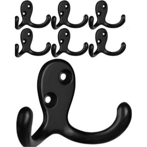 Lot de 6 patères rétro doubles en métal noir, pour porte de placard, salle de bain ou cuisine, 51 x 38 mm
