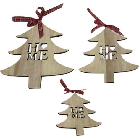 TrAdE Shop Traesio - Set 3pz Appendini Forma Albero In Legno Varie Misure Decorazioni Natalizie - (1/2)