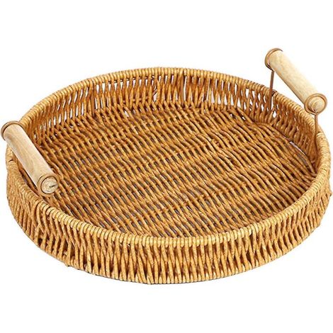 Bester Obstkorb mit Doppelgriff, Gemüse- und Brotkorb im japanischen Stil, großes Fassungsvermögen, handgewebter runder Aufbewahrungskorb für den Schreibtisch - M (1/3)