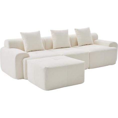 Divano angolare modulare a L con pouf in tessuto a coste beige memory foam 268x174x81 cm MODENUIT (1/5)