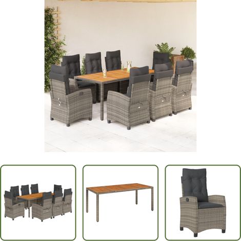 vidaXL Table de jardin -  Ensemble à manger de jardin 9 pcs coussins gris résine tressée (1/5)