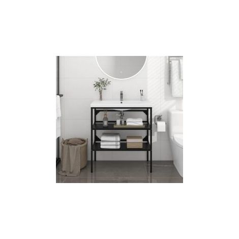 Cadre de lavabo de salle de bain Noir 79x38x83 Fer