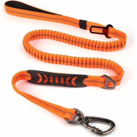 Laisse pour Chien Bungee avec poignée rembourrée Douce,Laisses pour Chien réglable avec Boucle de Ceinture de sécurité,Laisse Chien Réglable pour Grand Moyen et Petit Chien(Orange) (1/5)
