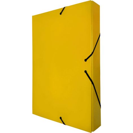 Chemise Cartonnée A4, Taille 34 x 24 cm, Épaisseur 5 cm, Pochette de Rangement pour Papiers Administratifs à Fermetures Élastiques, Boîte pour Archives (Dos de 5 cm, Jaune) (1/5)