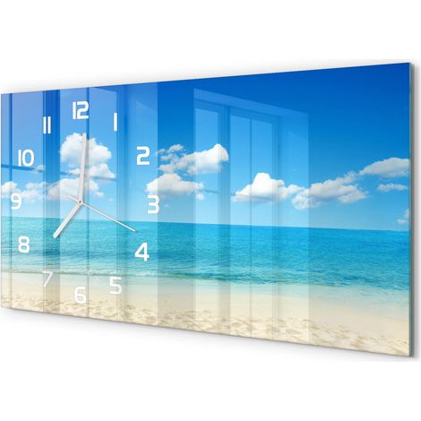 Horloge Murale Panoramique Moderne 60x30 cm Verre Trempé Sans Tic-Tac Plage paradisiaque (1/5)