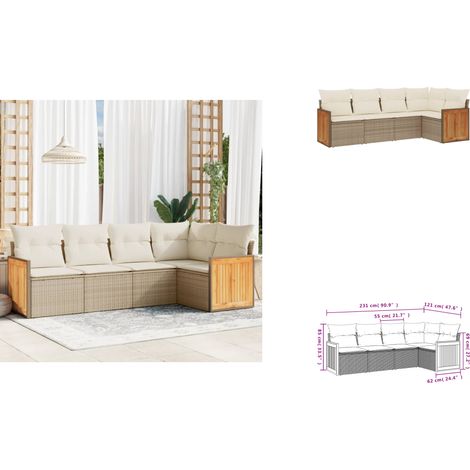 5-tlg. Garten-Sofagarnitur mit Kissen Beige Poly Rattan - Gartenmöbel - Rattan Möbel - Lounge Set - Esszimmergarnitur - Terrassenmöbel (1/3)