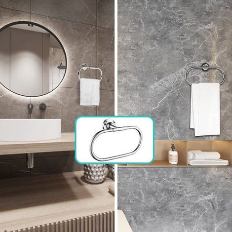 1 Anneau porte-serviettes mural, chrome poli, métal robuste, fixation par vis, salle de bain, cuisine (1/2)