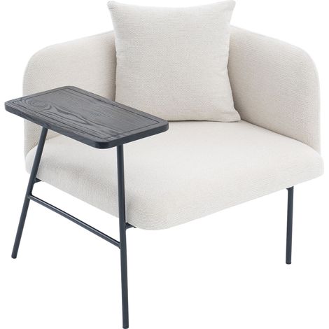 Fauteuil individuel moderne avec dossier en tissu confortable et deux compartiments de rangement, complété par une table d’appoint pratique. Cette table d’appoint minimaliste avec rangement dispose d’ (1/5)