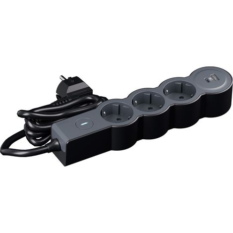 Multiprise avec Interrupteur, avec 3 Prises 2P+T et USB A+C, câble 1,5 m, Noir et Gris foncé, 694425 (1/4)