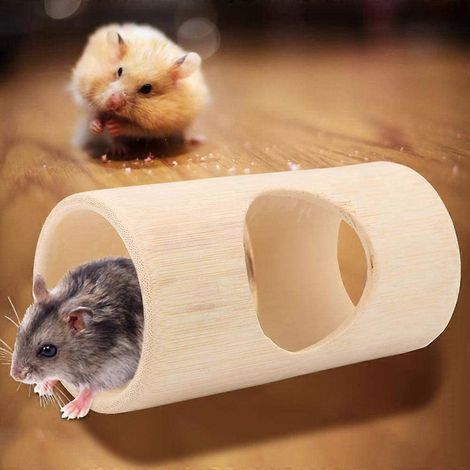 Petite maison en bois pour lapins, tunnel de jeu, cachette en bambou, jouets à mâcher sans danger (1/4)