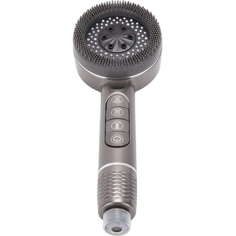 Pommeau de douche avec filtres, raccord 1/2 pouce, jets multiples, douchette haute pression, gris, sans perçage, support + flexible en acier de 1,5 m + 3 filtres (1/5)