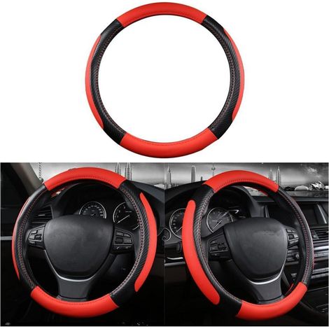 Lenkradbezug Auto Mikrofaser Leder Sport Anti Rutsch Universal 37-38cm Schwarz Rot (1/5)