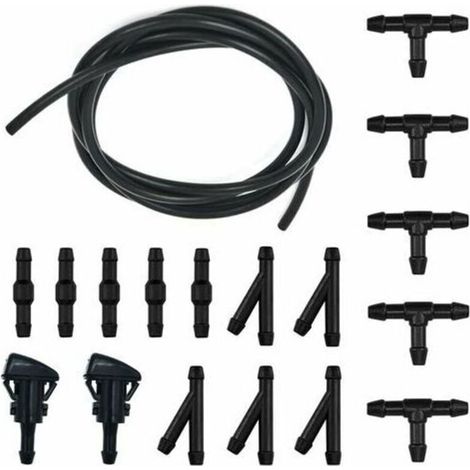 Durite Lave Glace, Kit de Tuyau Essuie Glace, 5M Tuyau de Liquide de Lave-Glace, avec raccord de tuyau 15 Pices + 2 Pcs Buse, (1/4)