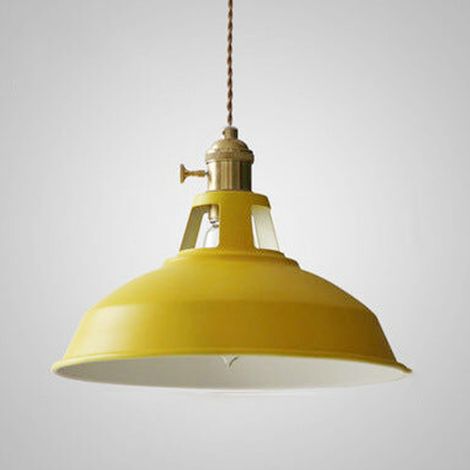Lampe Suspendue Métal Style Industriel - Base E27 - Pour Salon Chambre Salle À Manger Bureau Café - Jaune - Diamètre 26,5 Cm - Câble Réglable 100 Cm - 1 Pièce (1/5)